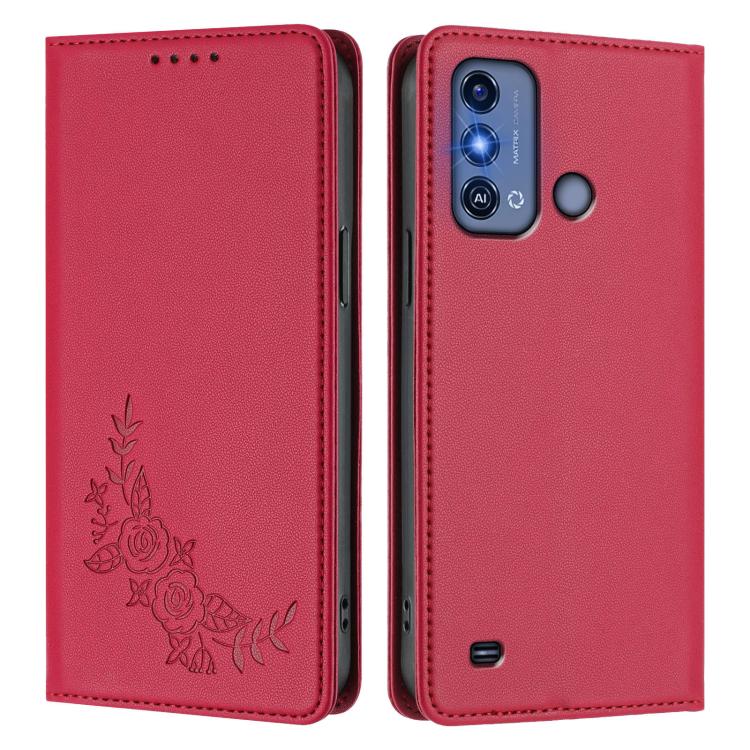 For ZTE Blade A53 Pro Peony Embossed Magnetic RFID Vegan Leather Phone Case