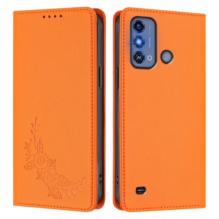 For ZTE Blade A53 Pro Peony Embossed Magnetic RFID Vegan Leather Phone Case