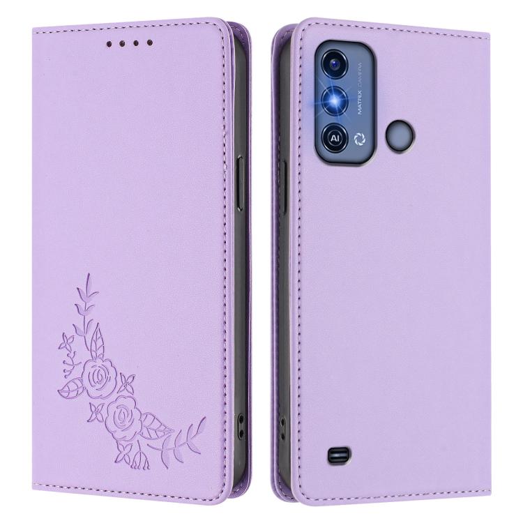 For ZTE Blade A53 Pro Peony Embossed Magnetic RFID Vegan Leather Phone Case