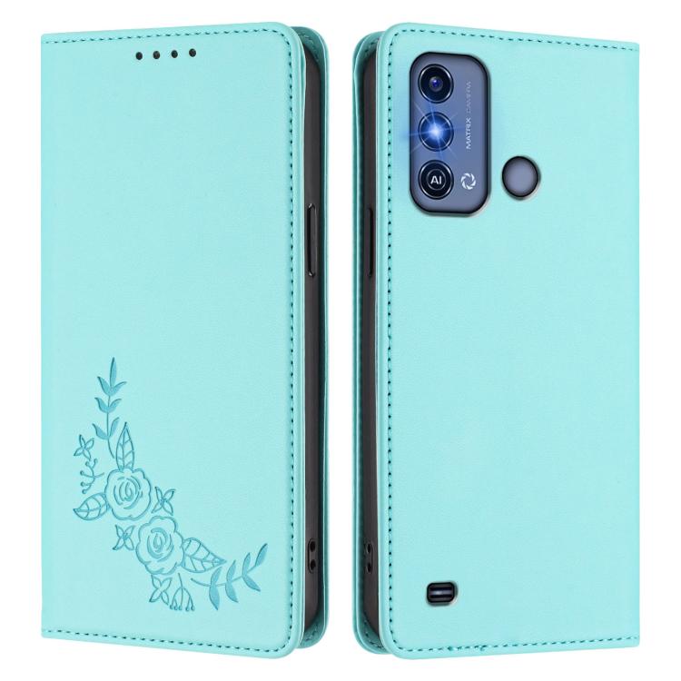For ZTE Blade A53 Pro Peony Embossed Magnetic RFID Vegan Leather Phone Case