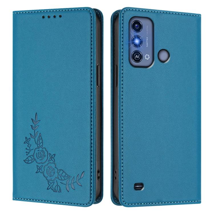 For ZTE Blade A53 Pro Peony Embossed Magnetic RFID Vegan Leather Phone Case