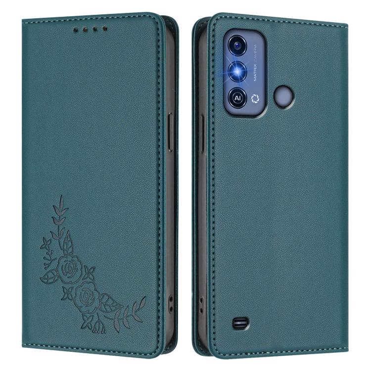 For ZTE Blade A53 Pro Peony Embossed Magnetic RFID Vegan Leather Phone Case