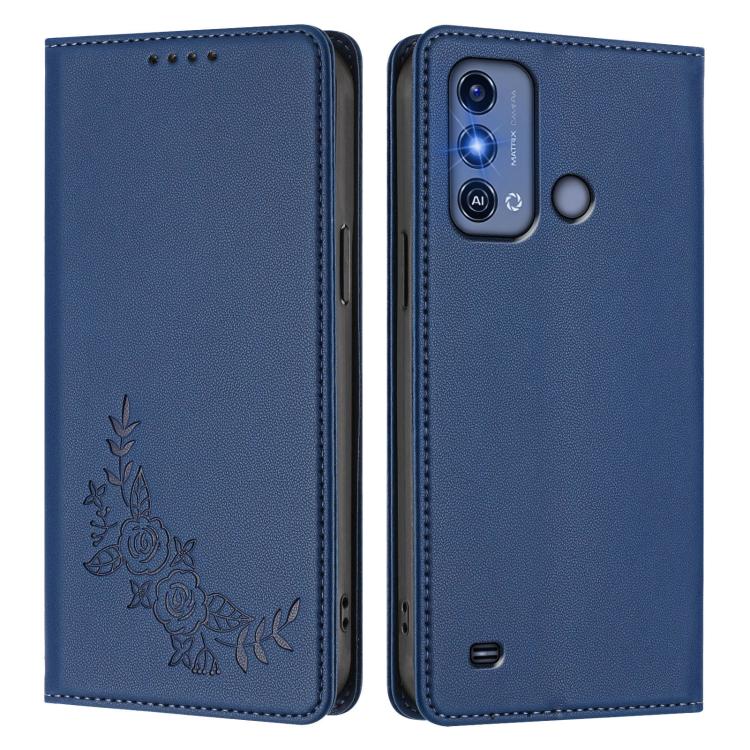 For ZTE Blade A53 Pro Peony Embossed Magnetic RFID Vegan Leather Phone Case