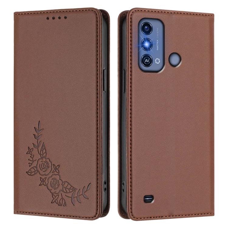 For ZTE Blade A53 Pro Peony Embossed Magnetic RFID Vegan Leather Phone Case