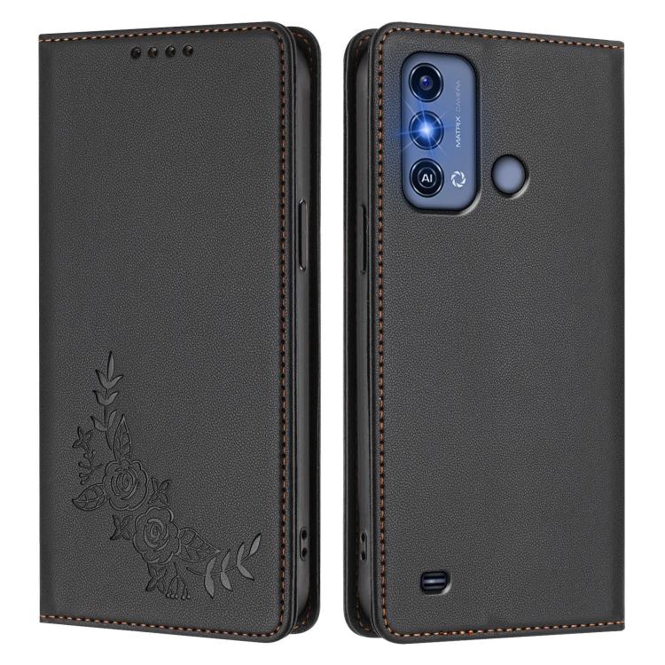 For ZTE Blade A53 Pro Peony Embossed Magnetic RFID Vegan Leather Phone Case