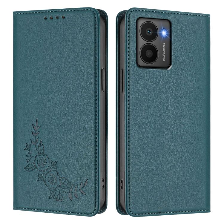 For HMD Fuison Peony Embossed Magnetic RFID Vegan Leather Phone Case