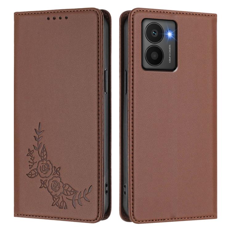 For HMD Fuison Peony Embossed Magnetic RFID Vegan Leather Phone Case