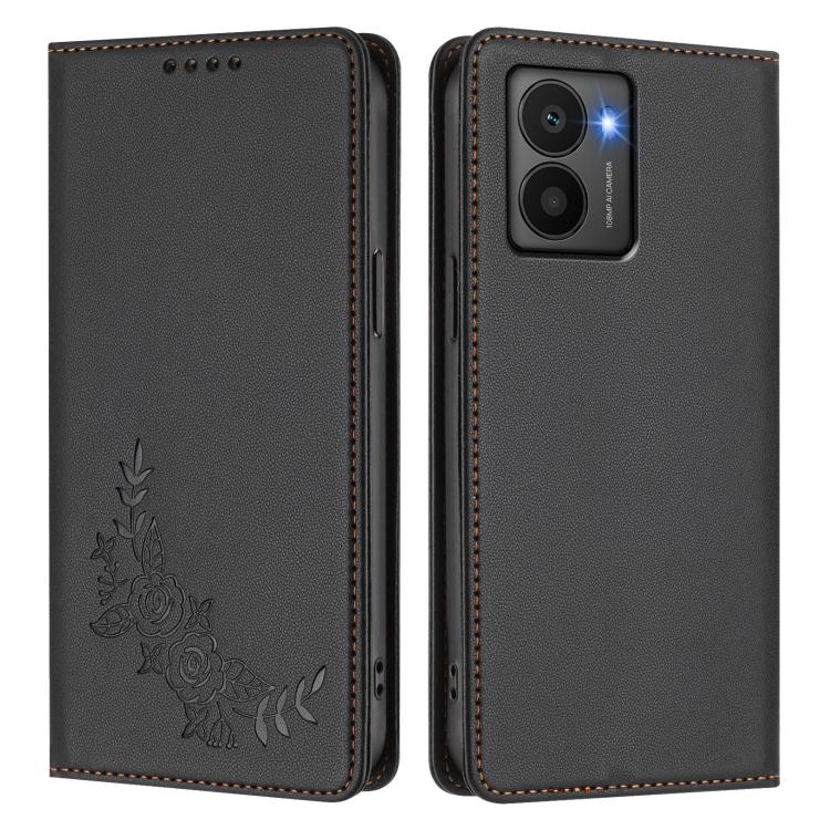 For HMD Fuison Peony Embossed Magnetic RFID Vegan Leather Phone Case