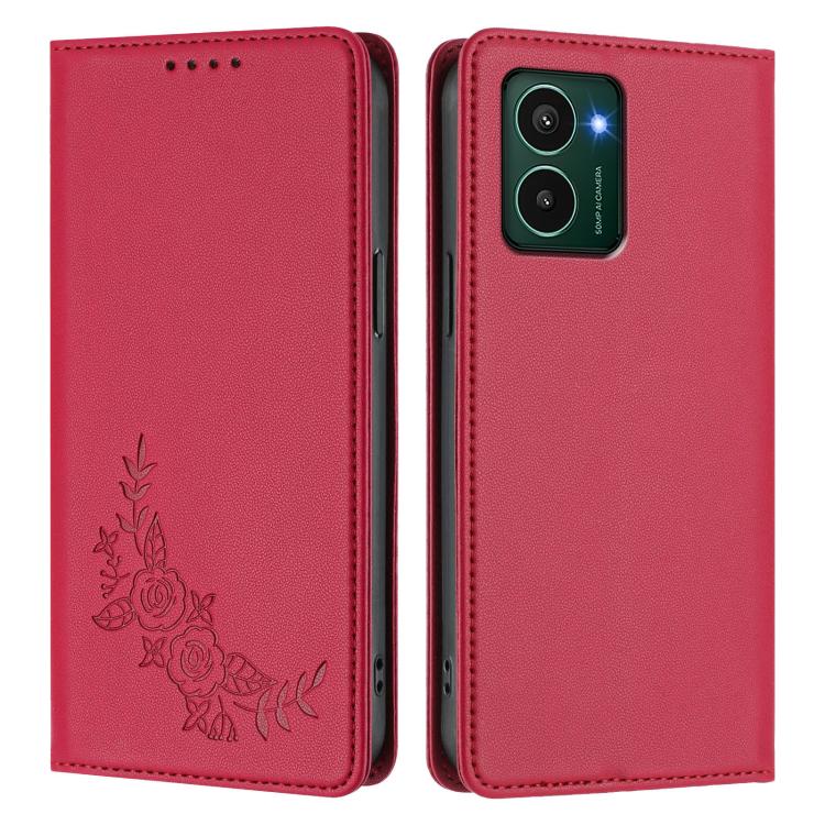 For HMD Pulse Pro / Pulse / Pulse+ Peony Embossed Magnetic RFID Vegan Leather Phone Case