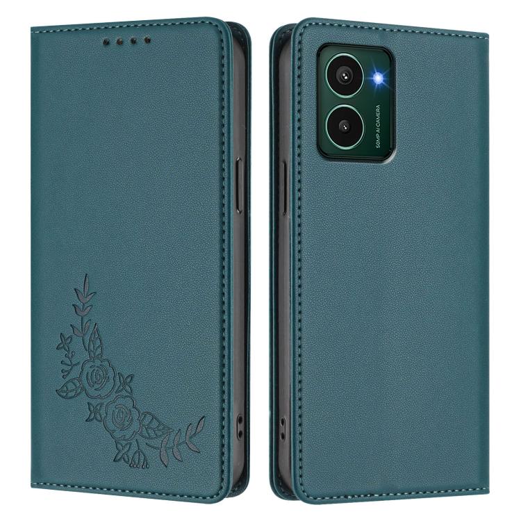For HMD Pulse Pro / Pulse / Pulse+ Peony Embossed Magnetic RFID Vegan Leather Phone Case
