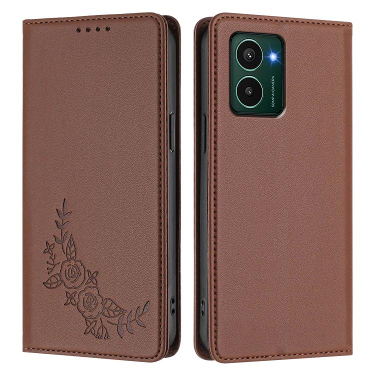 For HMD Pulse Pro / Pulse / Pulse+ Peony Embossed Magnetic RFID Vegan Leather Phone Case
