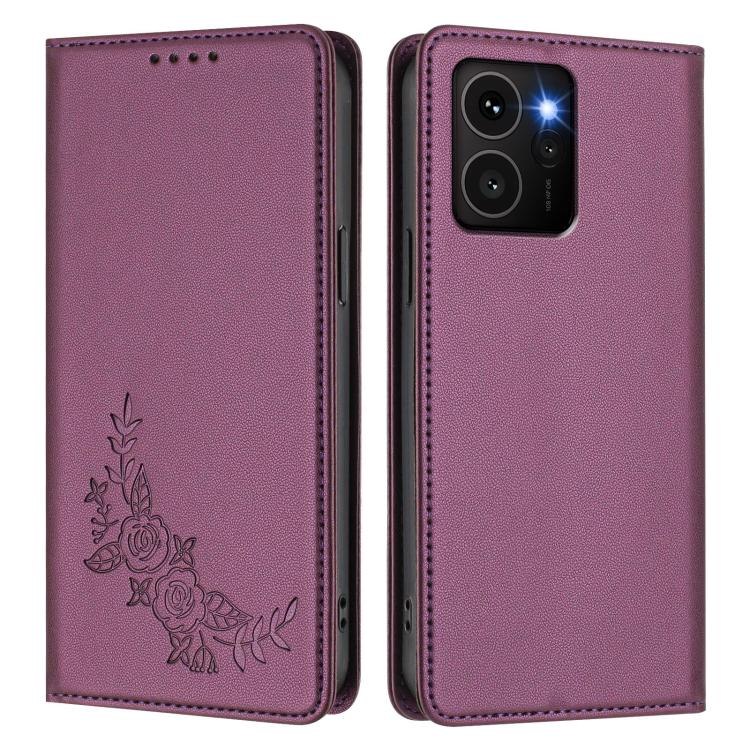 For HMD Skyline Peony Embossed Magnetic RFID Vegan Leather Phone Case