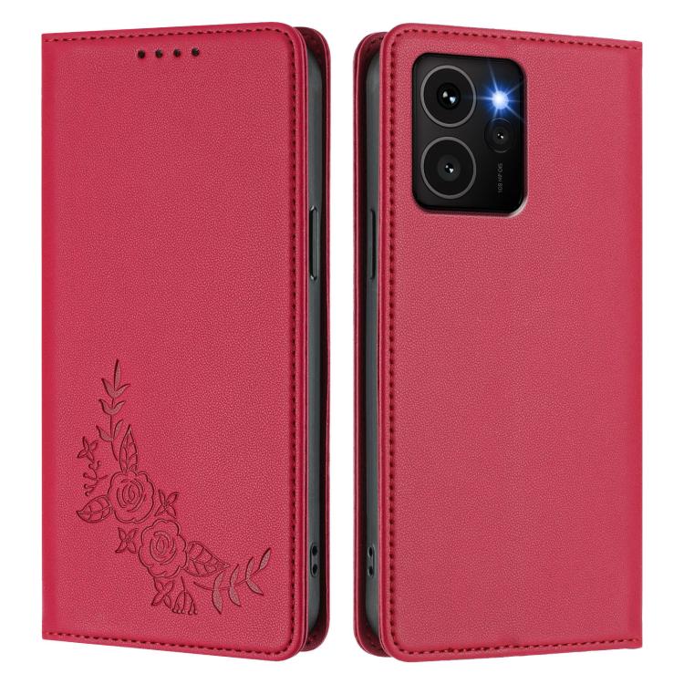 For HMD Skyline Peony Embossed Magnetic RFID Vegan Leather Phone Case