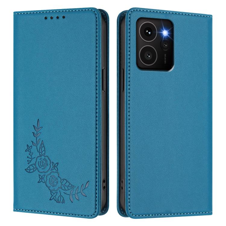 For HMD Skyline Peony Embossed Magnetic RFID Vegan Leather Phone Case