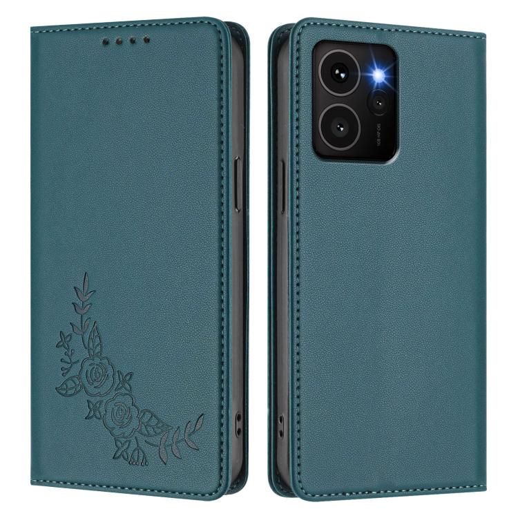 For HMD Skyline Peony Embossed Magnetic RFID Vegan Leather Phone Case