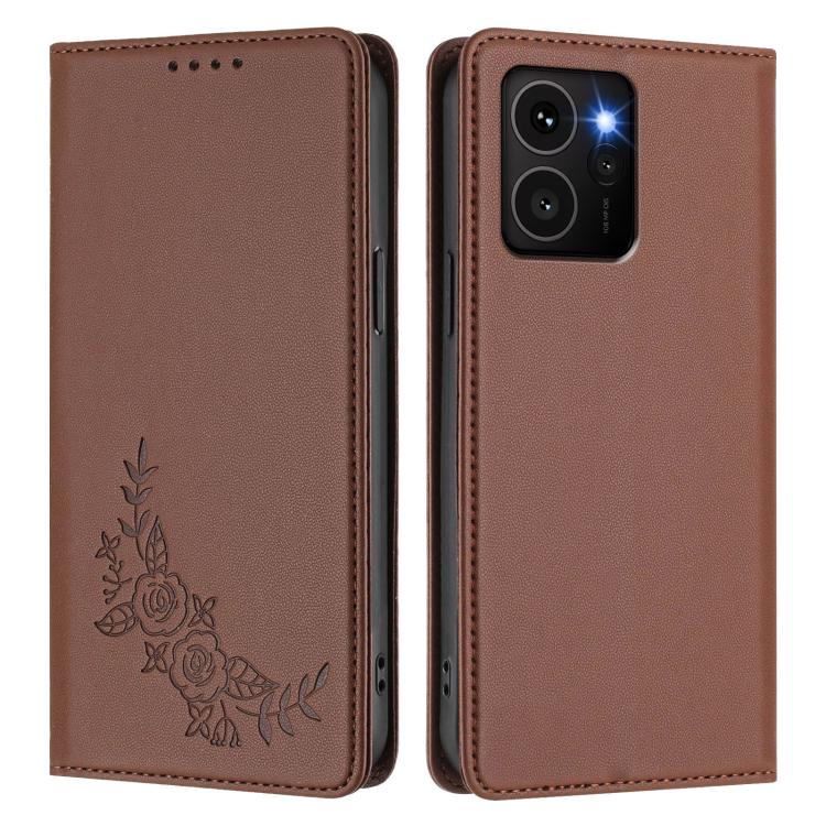 For HMD Skyline Peony Embossed Magnetic RFID Vegan Leather Phone Case