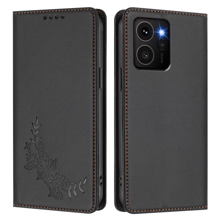 For HMD Skyline Peony Embossed Magnetic RFID Vegan Leather Phone Case