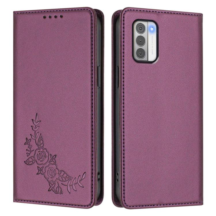 For Nokia G42 / G310 Peony Embossed Magnetic RFID Vegan Leather Phone Case