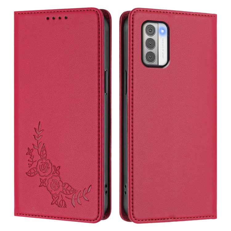 For Nokia G42 / G310 Peony Embossed Magnetic RFID Vegan Leather Phone Case
