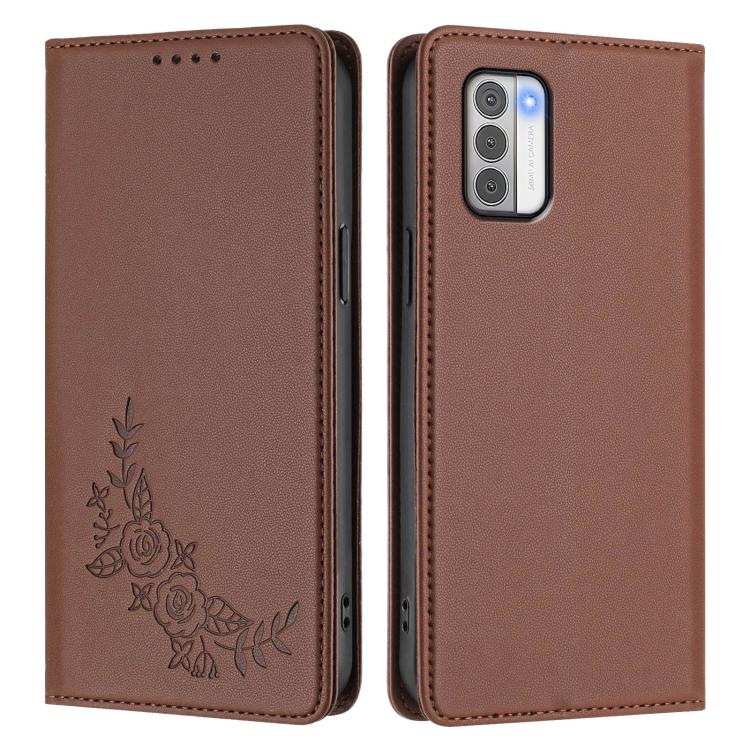 For Nokia G42 / G310 Peony Embossed Magnetic RFID Vegan Leather Phone Case