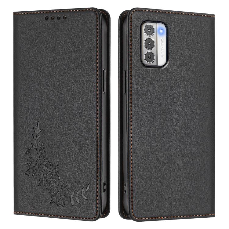 For Nokia G42 / G310 Peony Embossed Magnetic RFID Vegan Leather Phone Case