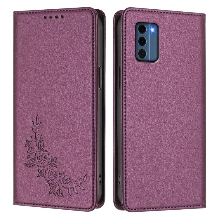 For Nokia C300 Peony Embossed Magnetic RFID Vegan Leather Phone Case