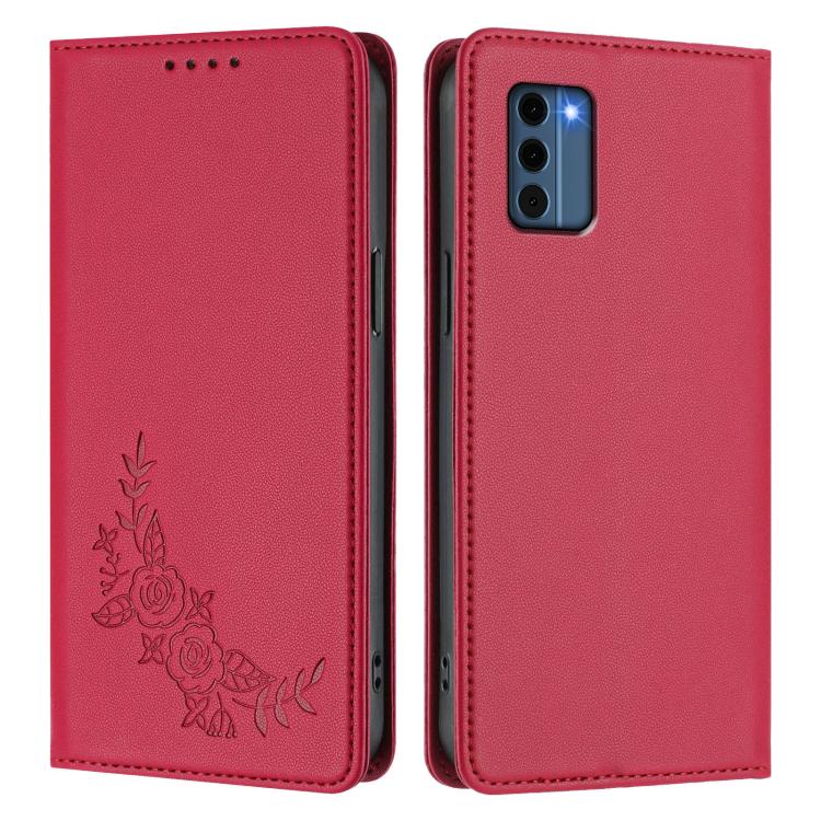For Nokia C300 Peony Embossed Magnetic RFID Vegan Leather Phone Case