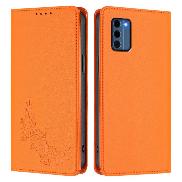 For Nokia C300 Peony Embossed Magnetic RFID Vegan Leather Phone Case