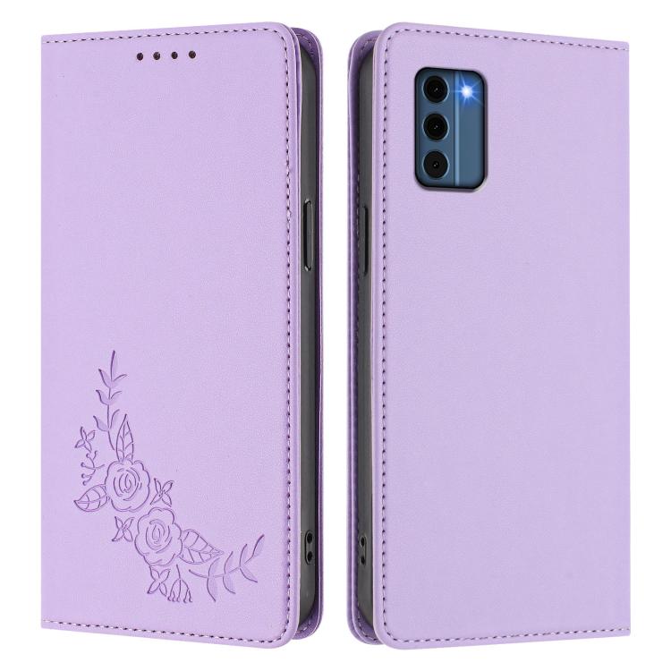 For Nokia C300 Peony Embossed Magnetic RFID Vegan Leather Phone Case