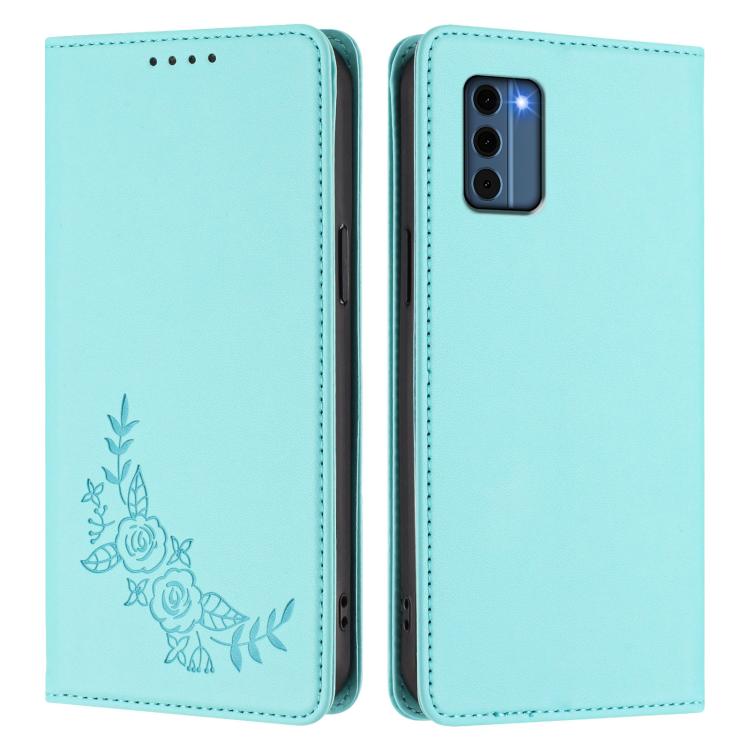 For Nokia C300 Peony Embossed Magnetic RFID Vegan Leather Phone Case
