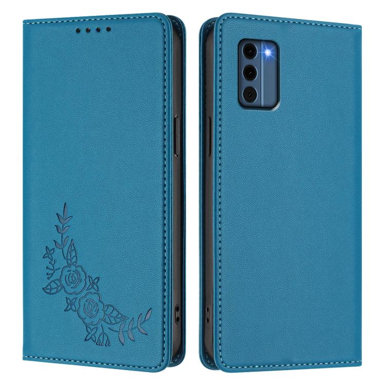 For Nokia C300 Peony Embossed Magnetic RFID Vegan Leather Phone Case