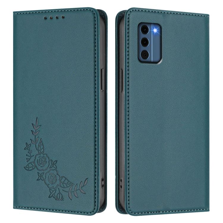For Nokia C300 Peony Embossed Magnetic RFID Vegan Leather Phone Case