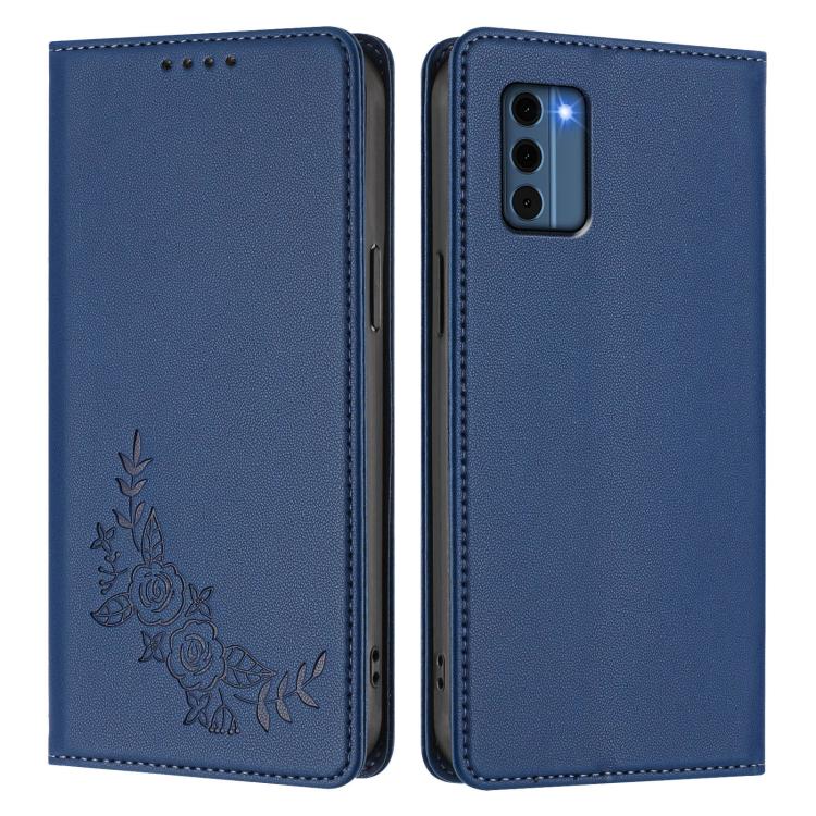 For Nokia C300 Peony Embossed Magnetic RFID Vegan Leather Phone Case