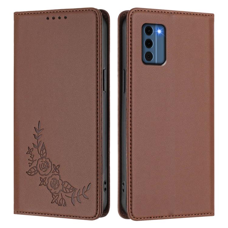 For Nokia C300 Peony Embossed Magnetic RFID Vegan Leather Phone Case
