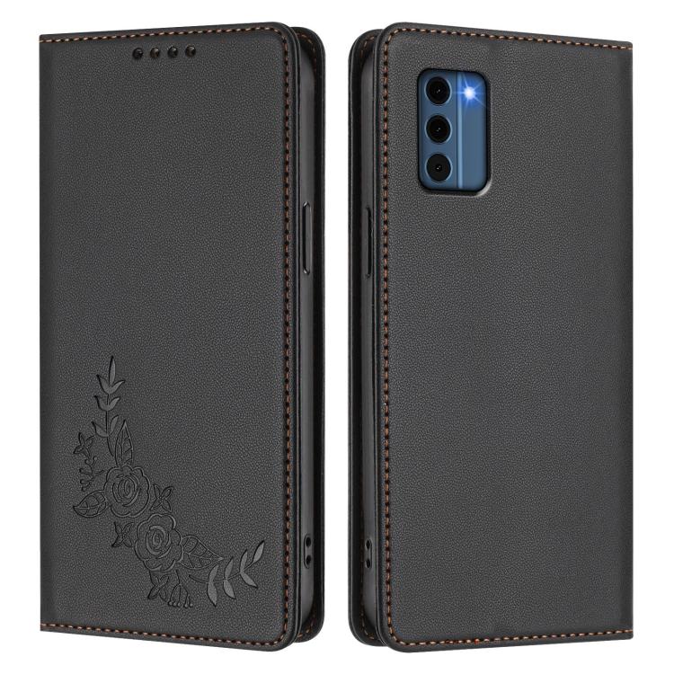 For Nokia C300 Peony Embossed Magnetic RFID Vegan Leather Phone Case