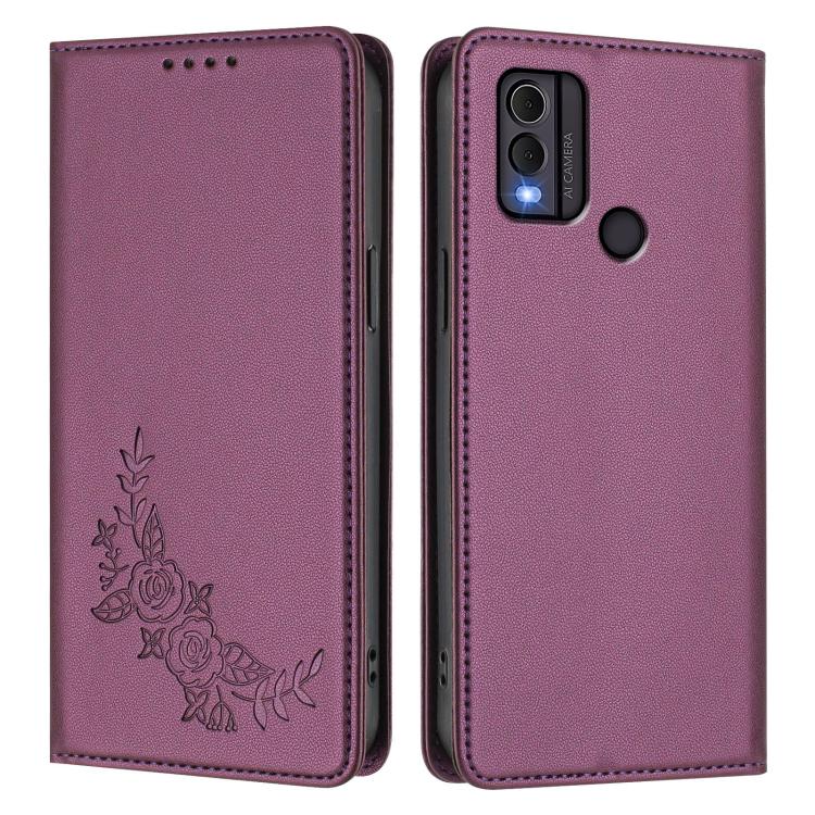 For Nokia C22 Peony Embossed Magnetic RFID Vegan Leather Phone Case
