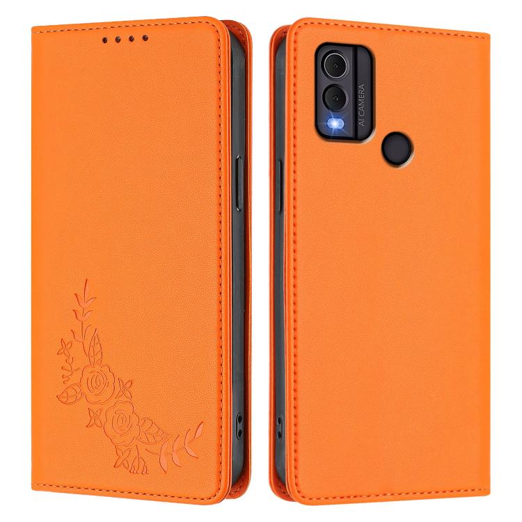 For Nokia C22 Peony Embossed Magnetic RFID Vegan Leather Phone Case