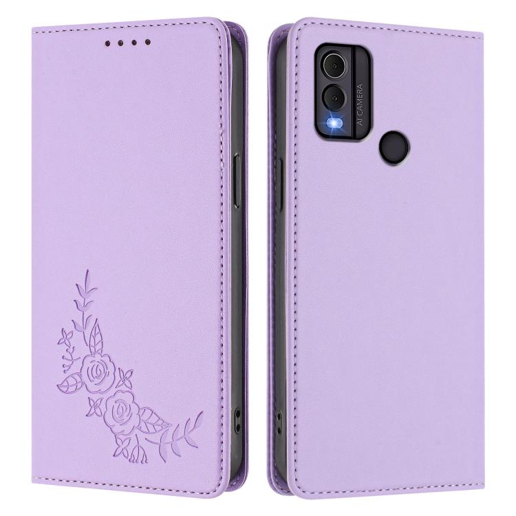 For Nokia C22 Peony Embossed Magnetic RFID Vegan Leather Phone Case