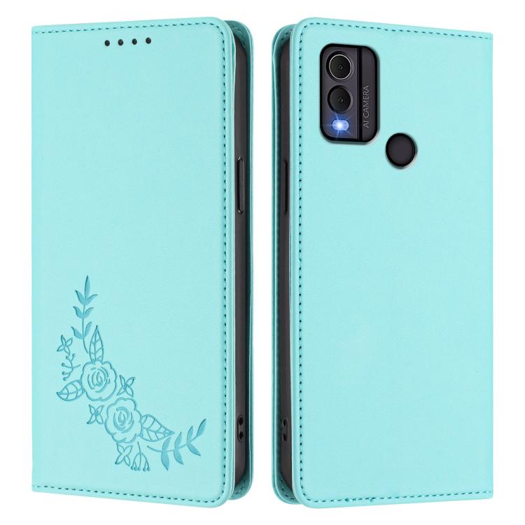 For Nokia C22 Peony Embossed Magnetic RFID Vegan Leather Phone Case