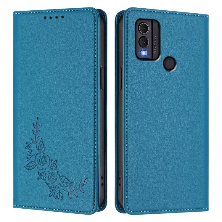 For Nokia C22 Peony Embossed Magnetic RFID Vegan Leather Phone Case