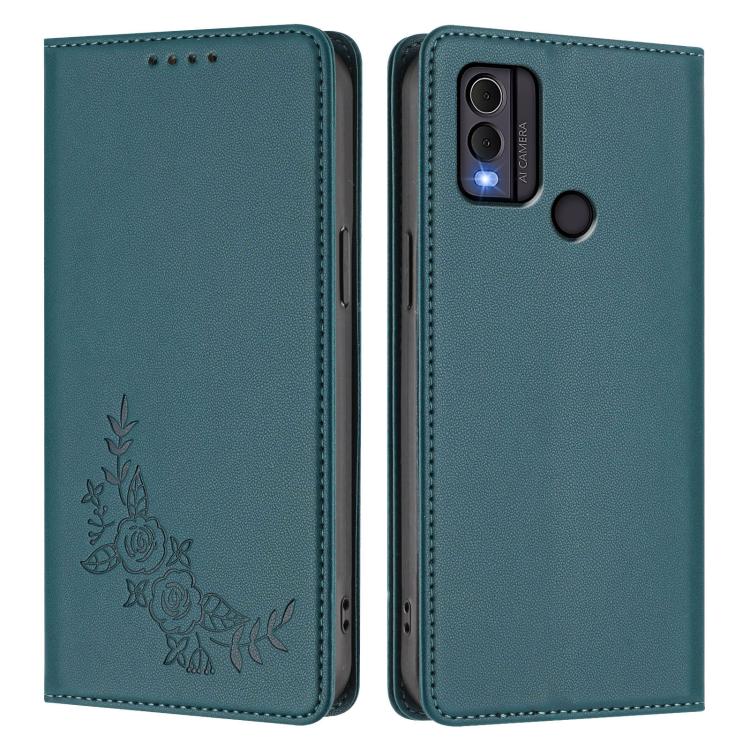 For Nokia C22 Peony Embossed Magnetic RFID Vegan Leather Phone Case
