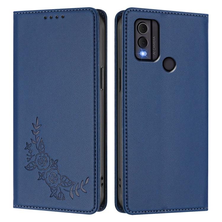 For Nokia C22 Peony Embossed Magnetic RFID Vegan Leather Phone Case