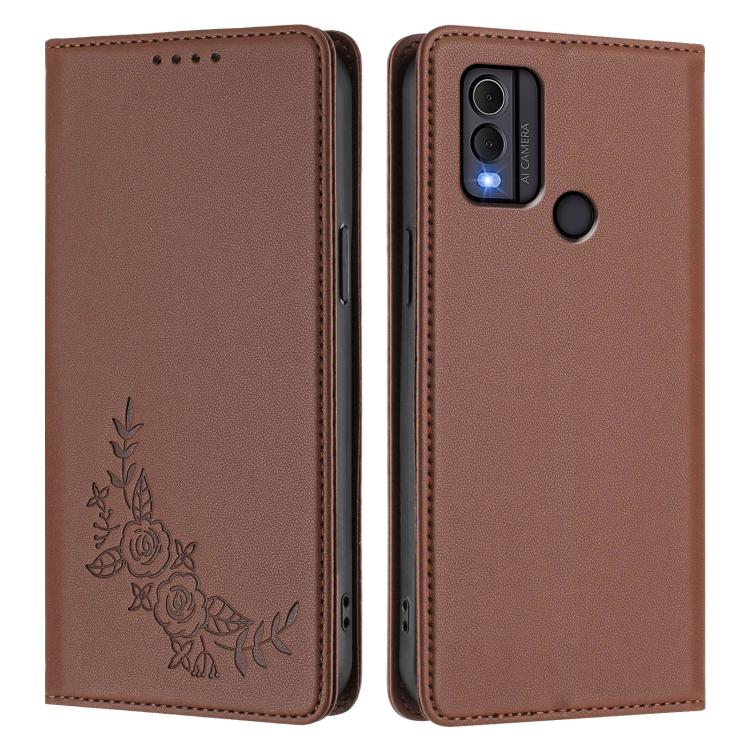 For Nokia C22 Peony Embossed Magnetic RFID Vegan Leather Phone Case