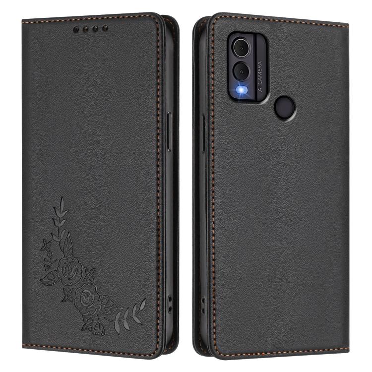 For Nokia C22 Peony Embossed Magnetic RFID Vegan Leather Phone Case