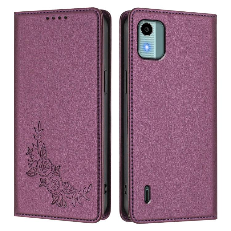 For Nokia C12 Peony Embossed Magnetic RFID Vegan Leather Phone Case