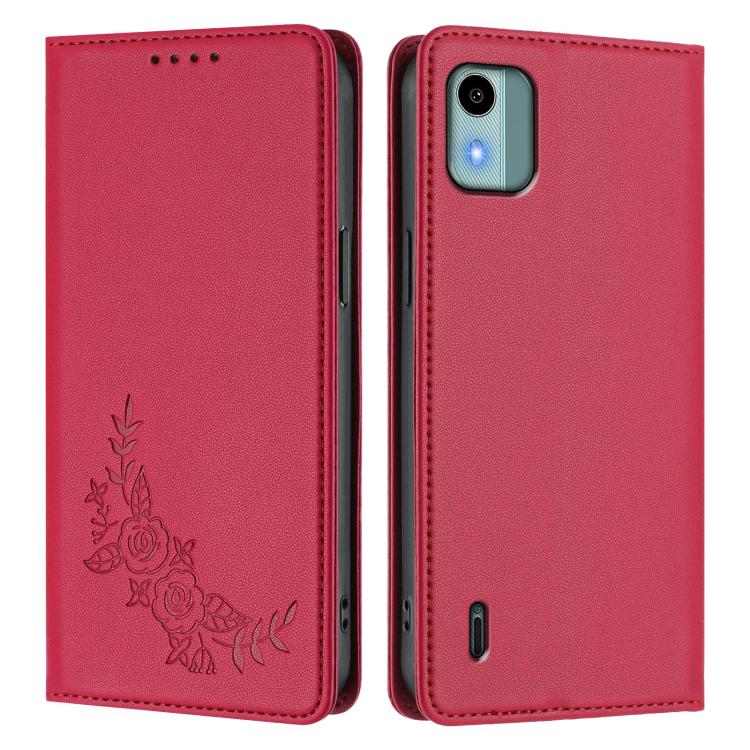For Nokia C12 Peony Embossed Magnetic RFID Vegan Leather Phone Case