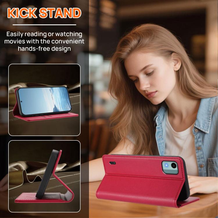 For Nokia C12 Peony Embossed Magnetic RFID Vegan Leather Phone Case