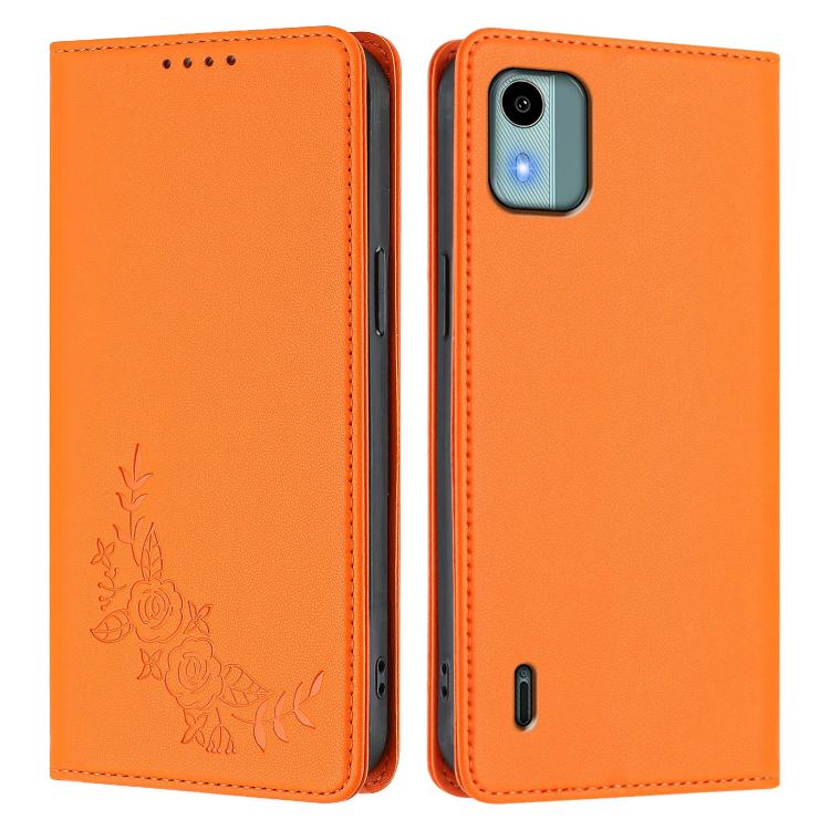 For Nokia C12 Peony Embossed Magnetic RFID Vegan Leather Phone Case