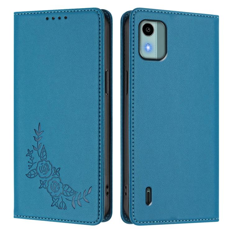 For Nokia C12 Peony Embossed Magnetic RFID Vegan Leather Phone Case