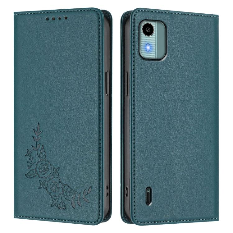 For Nokia C12 Peony Embossed Magnetic RFID Vegan Leather Phone Case